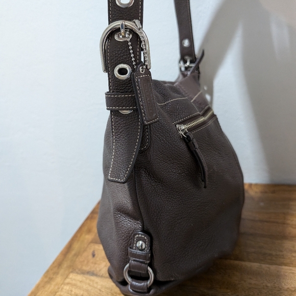 COACH F15064 Brown Duffle Bucket Pebbled Leather Shoulder Bag Purse - Picture 2 of 16